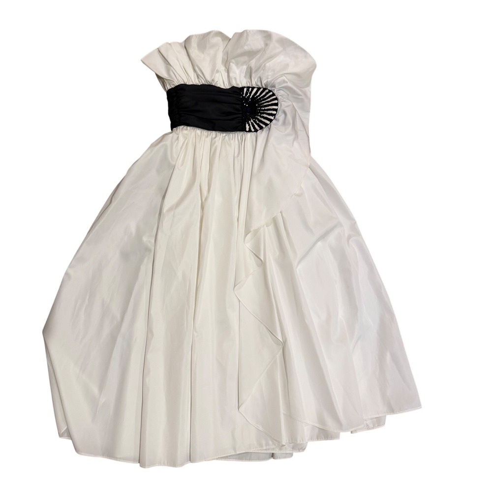 Vintage 80s After Five Inc‎ White Strapless Ruffle Cocktail Dress Sequins Size 6